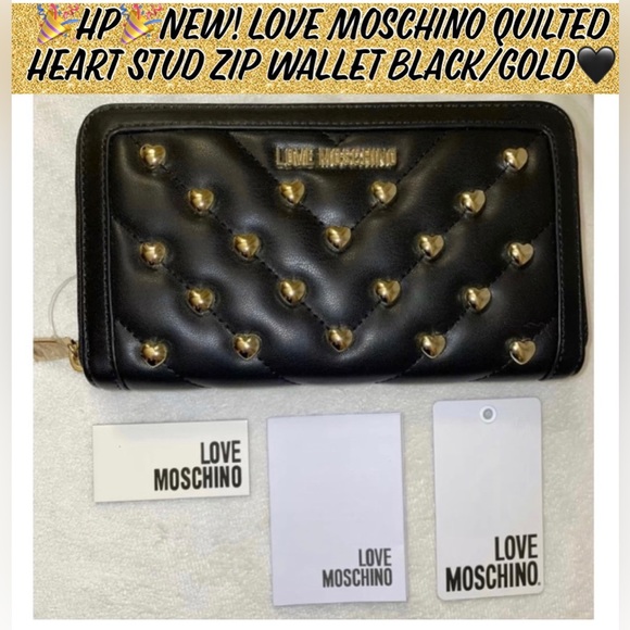 Love Moschino Handbags - 🎉HP🎉New Love Moschino Quilted Heart Stud Zip Wallet Black/Gold✨🖤